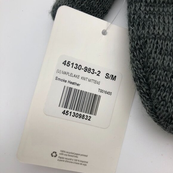 ROOTS Canada Knit Winter Mittens S/M Unisex Mens Womens Gray Fleece Lined - Picture 3 of 11